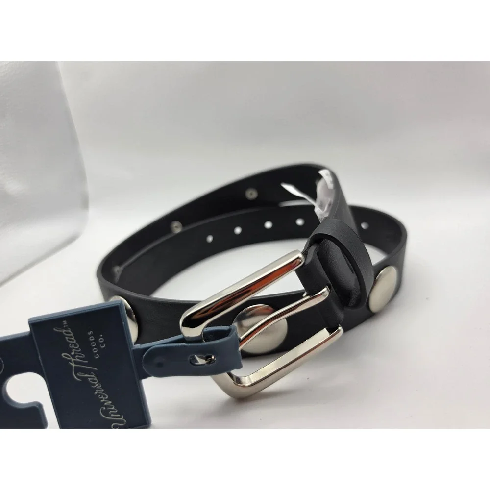 Universal Thread Black Faux Leather Studded Belt Silver Buckle XS NWT 1198